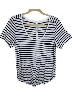 The Group By Babaton Black White Striped Cotton Modal Short‎ Sleeve T-Shirt Sz M